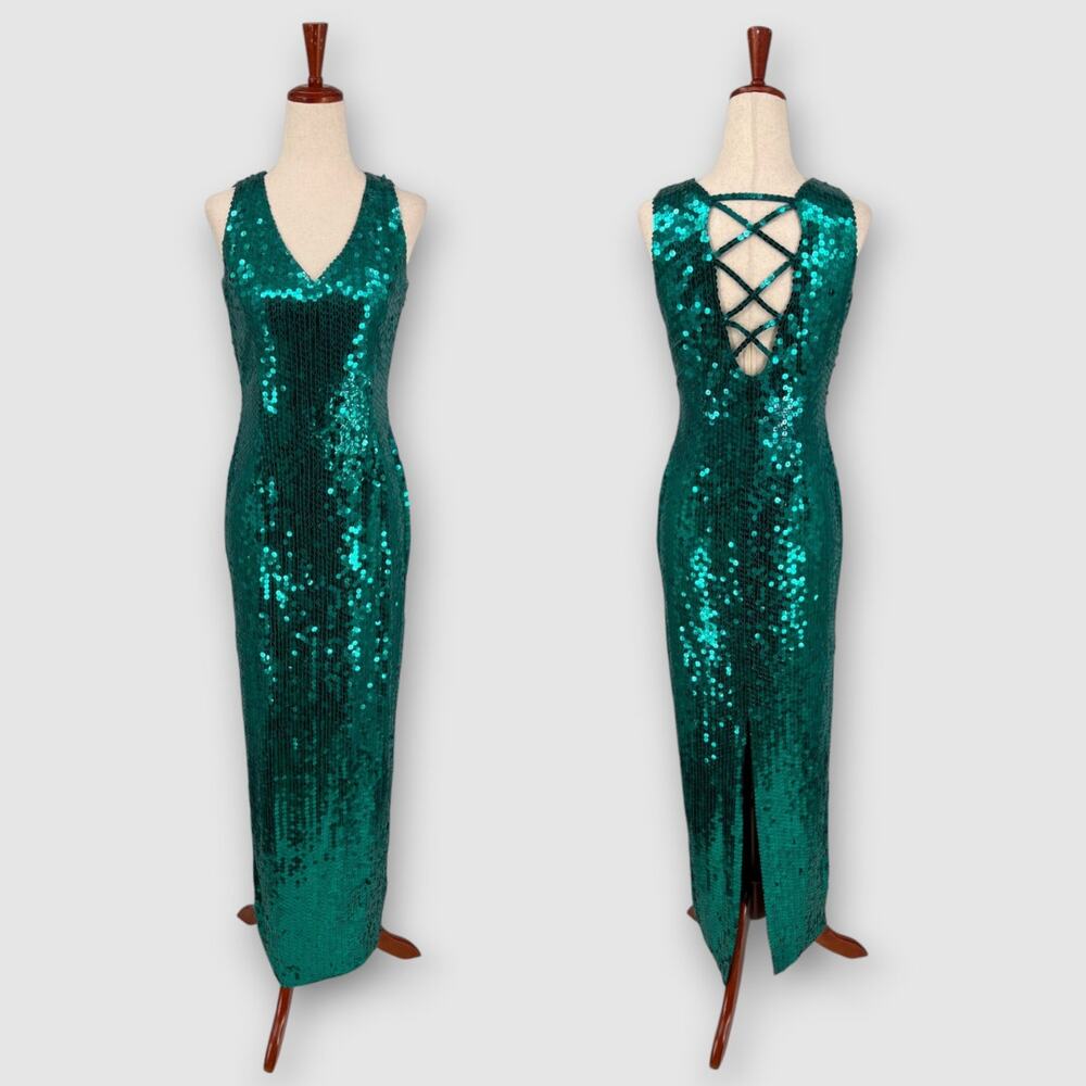 Vintage Adrianna Papell Evening Sequin Gown Lace-Up Back Formal Dress Size 6